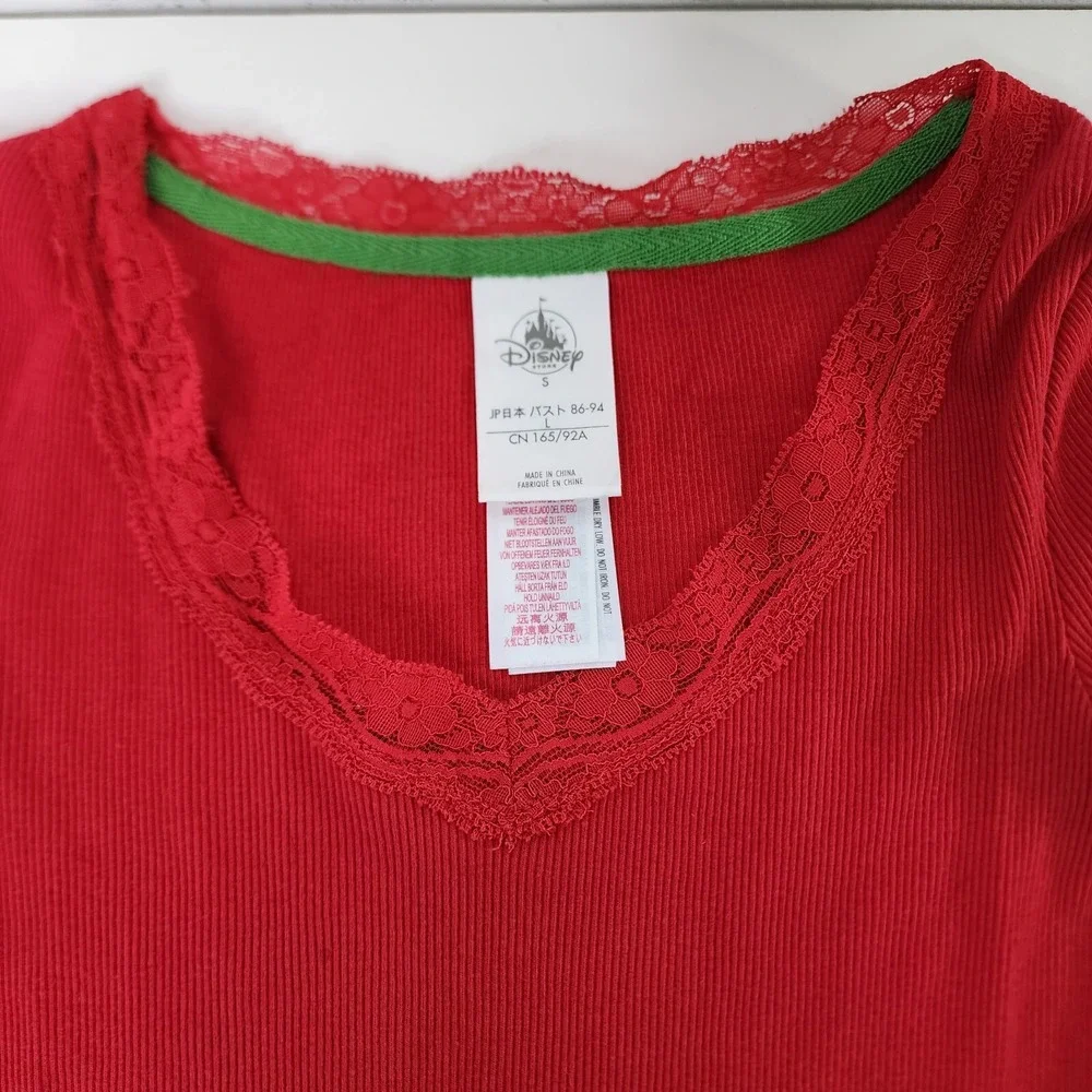 Disney Store Minnie Embroidered Shirt Womans Size Small‎ Red Longsleeve V Neck - Picture 5 of 9